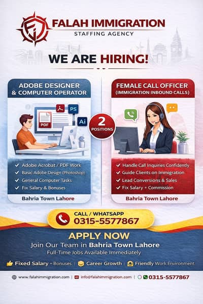 Male Adobe Reader Designer & Famale Receiption Inbound calls Urgent !!