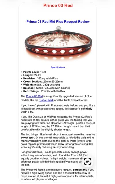 Prince O3 Red Tennis racket