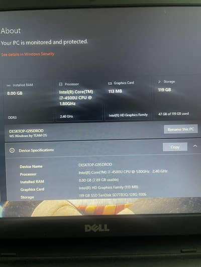 Dell core i7th 4 gen with 8 gb ram and 128 lgb ssd liked new laptop