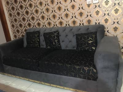 2 Safo Set (Velvet Texture) Brown/Grey. Little Used