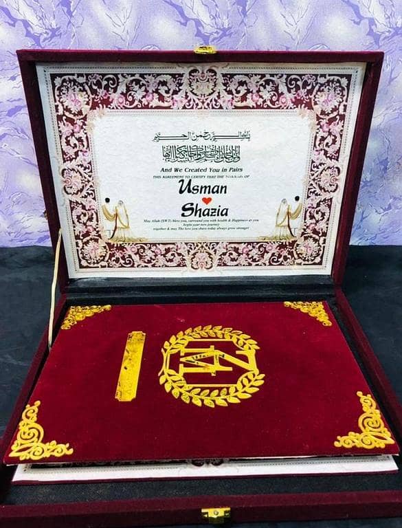 Maroon Nikah Booklet Box with Golden Customized Details