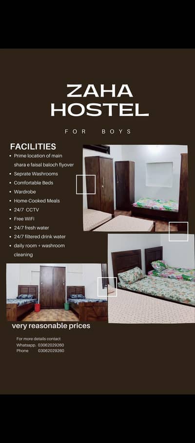 BRAND NEW HOSTEL at main shara e faisal baloch colony flyover
