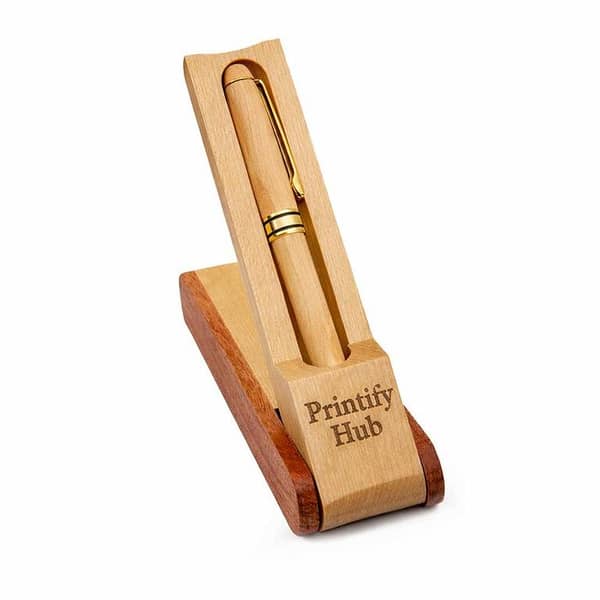 Name Engraved Wooden Pen & Folding Stand Box