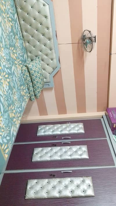 King Size Bed Without Matress & 3 Door Cupboard