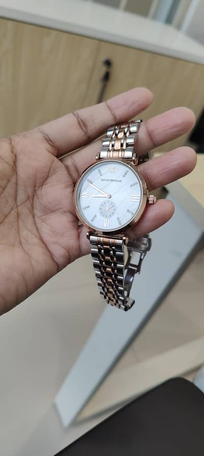 Emporio Armani Dual Tone Watch – Silver & Rose Gold (For Sale)