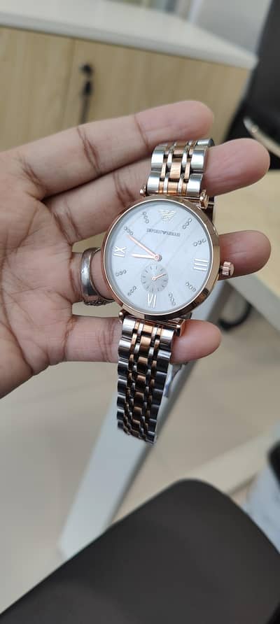 Emporio Armani Dual Tone Watch – Silver & Rose Gold (For Sale)