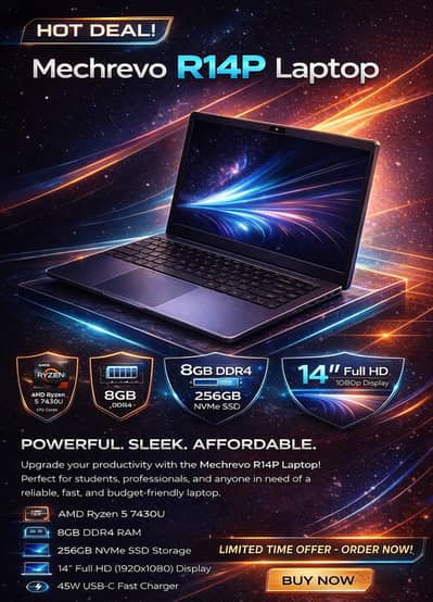 Brand New MECHREVO Ryzen 5 743OU Laptop | 8GB RAM | 256 GB SSD