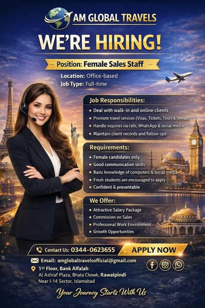 Female Sales Staff Rawalpindii/Islamabad