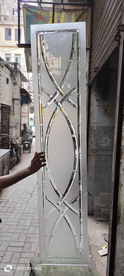 Glass etching design led mirror & aluminium work