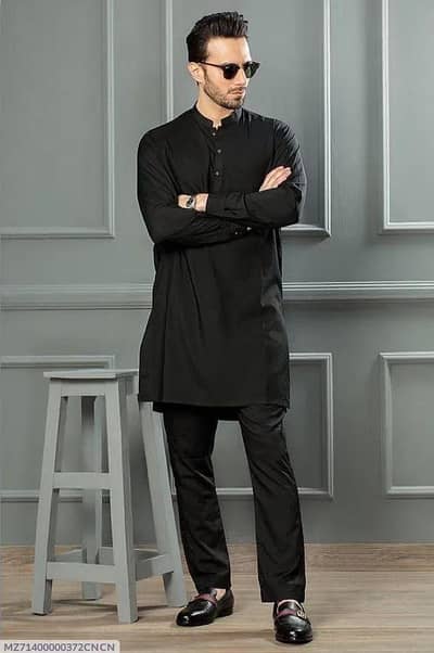 2Pcs Men's stitched wash & wear plain shalwaar  kameez