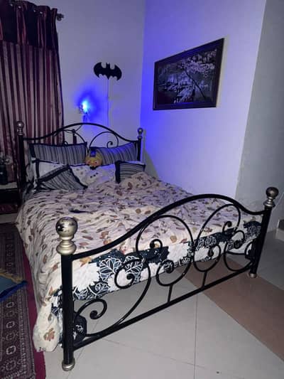 Double Iron Bed with side table