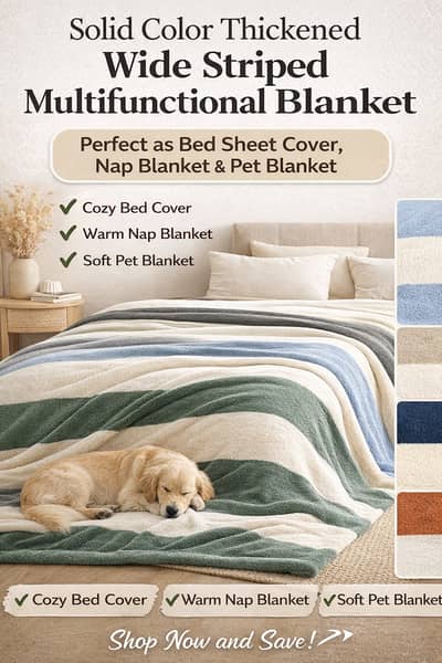 Solid Color Thickened Wide Striped Blanket | Cozy Bed Cover, Nap Thro