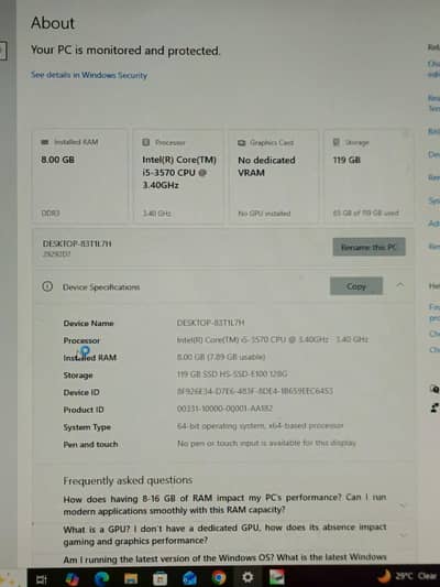 computer CPU condition like new with 8gb of ram hai 128gb ssd