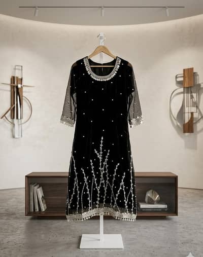 “Elegant Black Embroidered Party Wear Suit