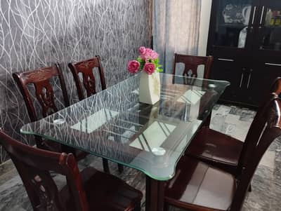 Dining Table with Glass top & 6 Chairs