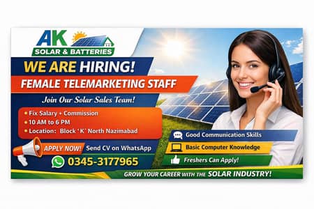 Female telemarketing staff required for a reputable company