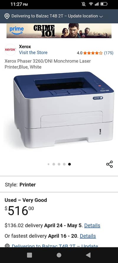 Xerox Phaser 3260/DNI Monchrome Laser Printer,Blue, White