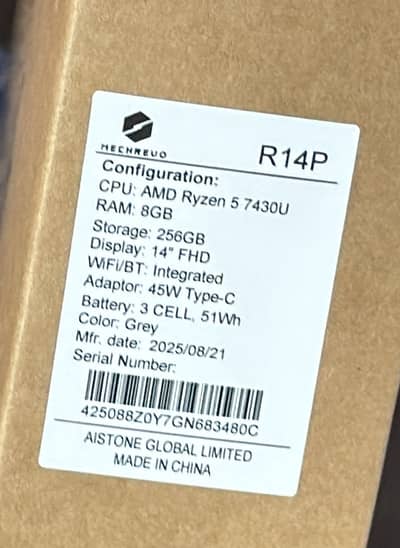 Brand new box packed laptop Mechrevo R14P AMD Ryezen 5 256 GB 8 GB RAM