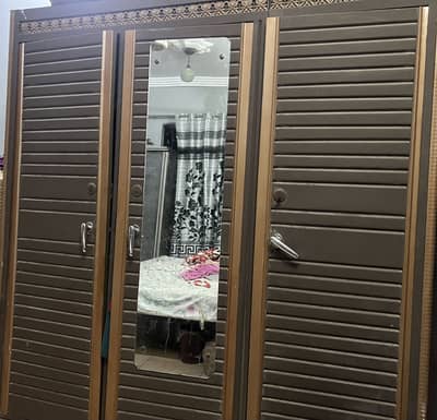 Wooden 3-Door Wardrobe with Mirror – Solid & Spacious