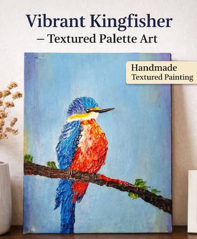 “Handmade Textured Kingfisher Painting | Wall Art | Acrylic Canvas”