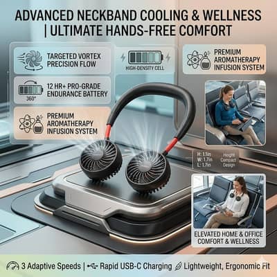 Premium Hands-Free Neck Fan | 12HR Battery & Aromatherapy 