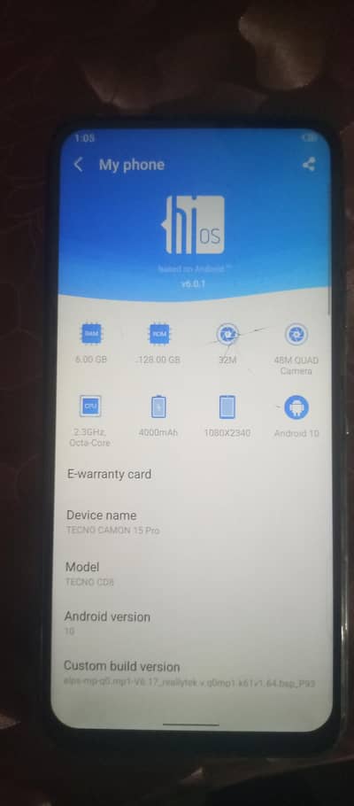 Techno Camon 15 Pro  6GB Ram 128 ROM