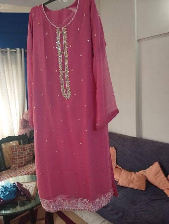 Chiffon party wear girls dress  3 pcs stitched