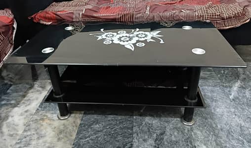 Glass Top Coffee Table with Shelf | Center Table | Good Condition