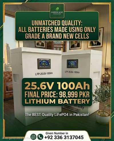 25.6V 100ah Lithium Battery 5 Years Warranty Grade A Cells 12.8V 51.2V