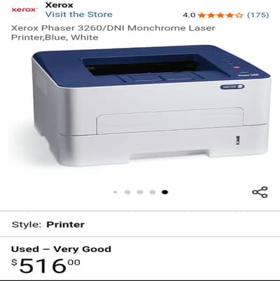 Xerox Phaser 3260/DNI Monchrome Laser Printer,Blue, White