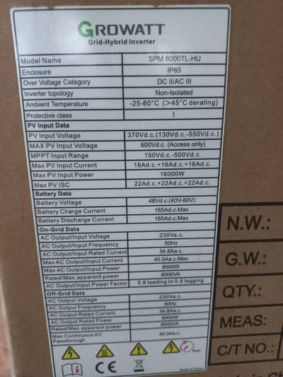 Growatt Hybrid Solar Inverter 6kw, 8kw and 10kw