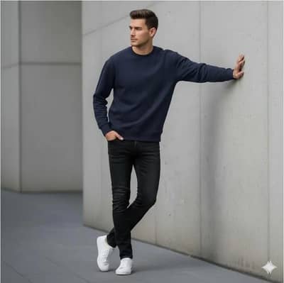 Mens blue fleece sweatshirt round neck small to xl