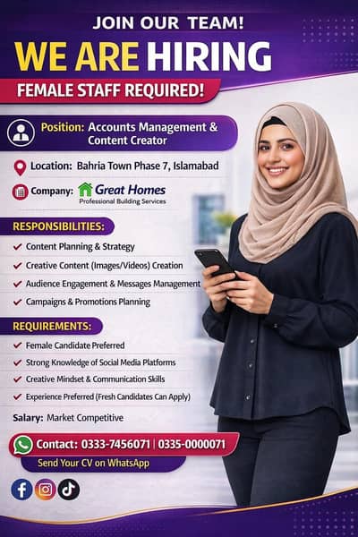 Female Staff Required