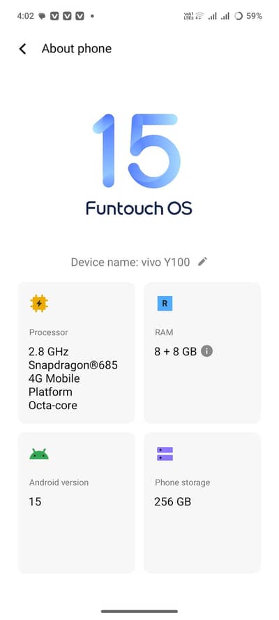 vivo y100 8+8 256 Gb