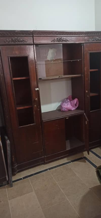 3 door pure wooden crockery shelf