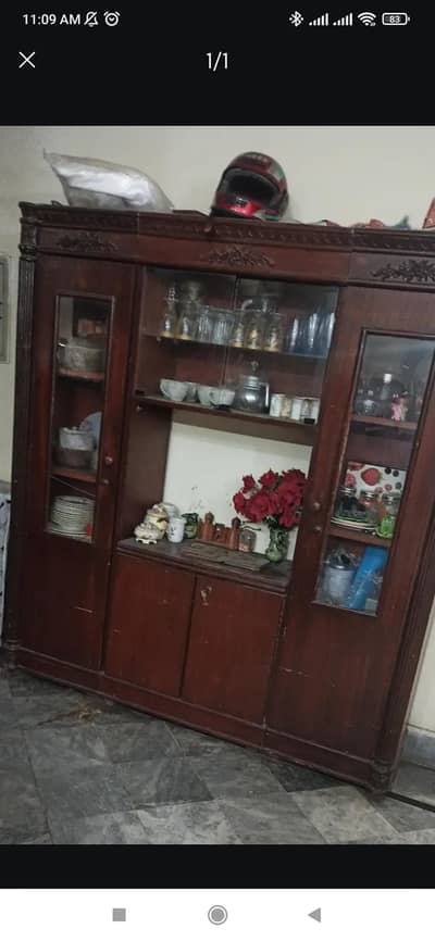 3 door pure wooden crockery shelf