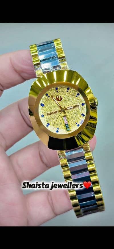 ⌚ RADO Style Luxury Watch  Gold Dial + Blue Stones