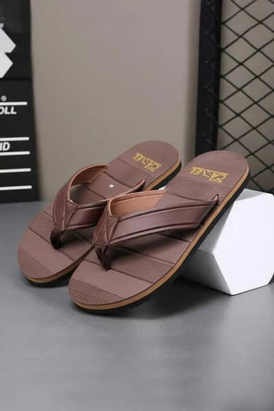men leather brown synthetic casual slippers