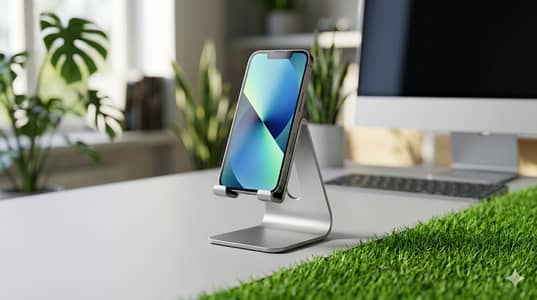 Premium Metal Mobile Stand with Phone – Adjustable & Stylish Like New