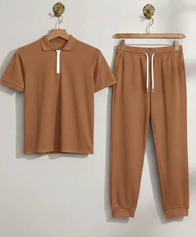Mens brown slim fit track suit set