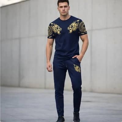 blue lion printed tracksuit slim fit 2pcs