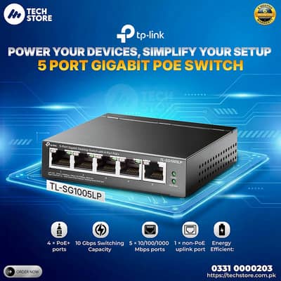 TP-Link Gigabit Switch TL-SG1005LP | 5-Port PoE+ Desktop Switch