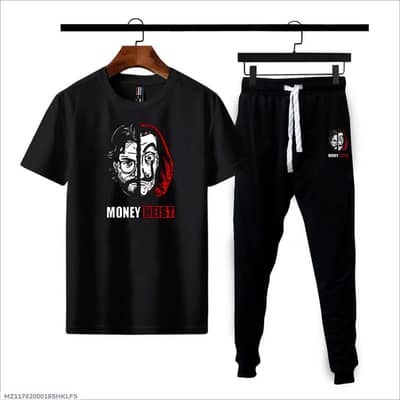 Men printed track suit black money heist 2 pcs