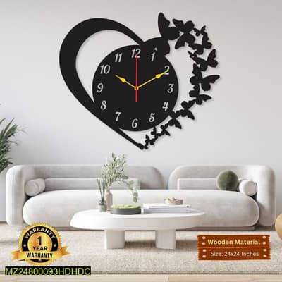 Modern Heart Wall Clock Wooden 16x16 Inches Decor