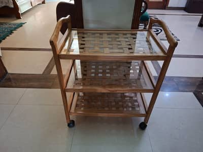 Wooden Tea Trolly with glass