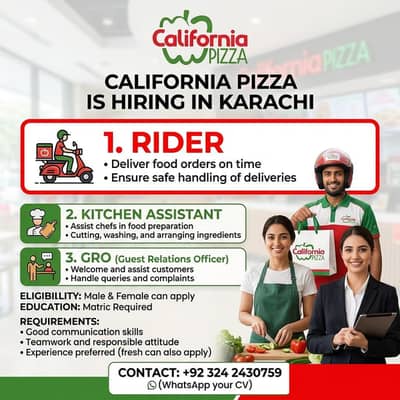 Riders Required || GRO , Kitchen Assistant (Restaurant Jobs)