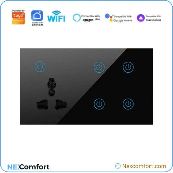 4 Gang Smart Switch with Wall Socket | Black