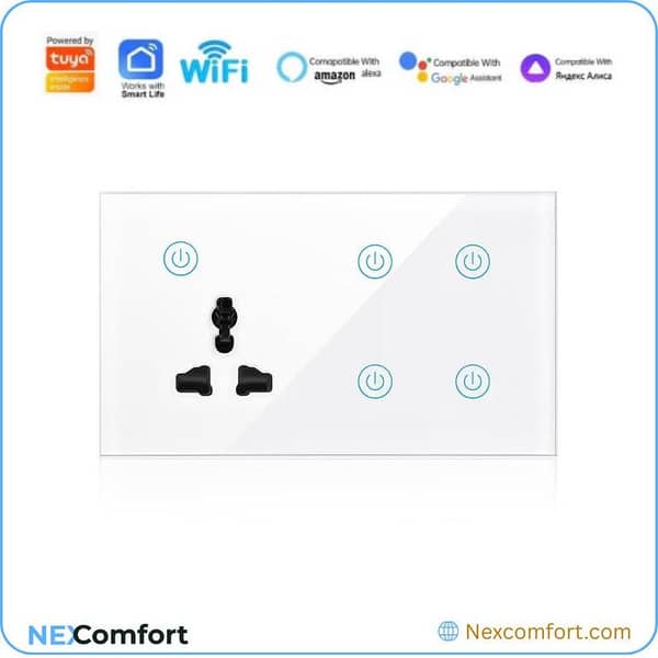 4 Gang Smart Switch with Wall Socket | White