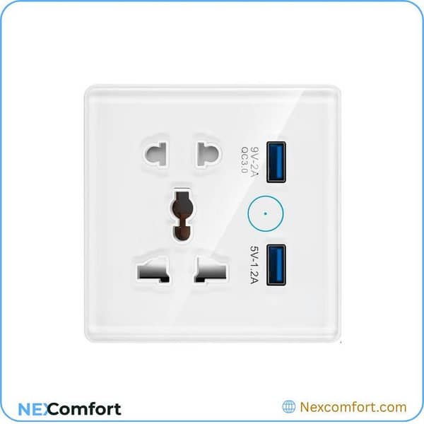 Smart Wall Socket With USB Port + 1 USB & 1 Type-C | White