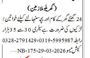 Maid, Babysitter, Patient attendant, Cook